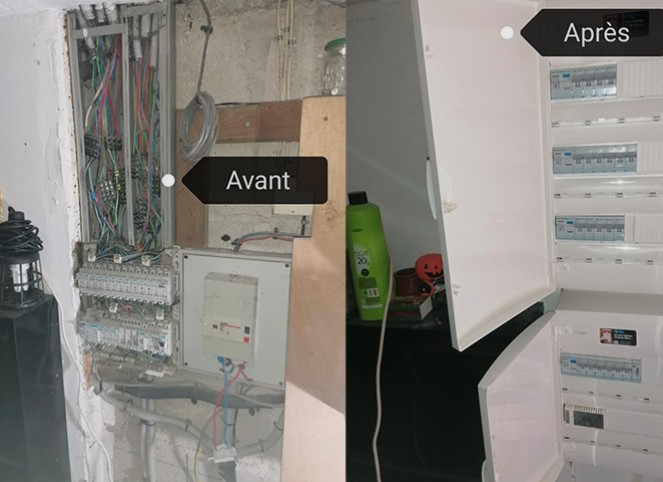 Réfection d'un tableau électrique : câblage repris et disjoncteurs organisés