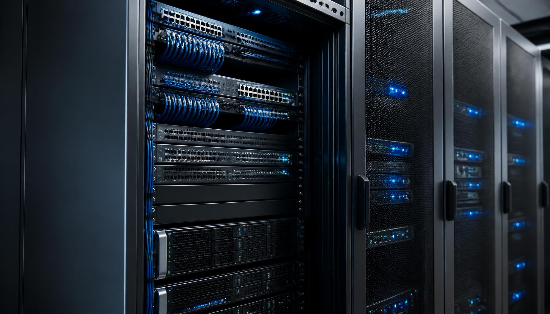 Baie informatique avec switchs, patch panels et câblage structuré