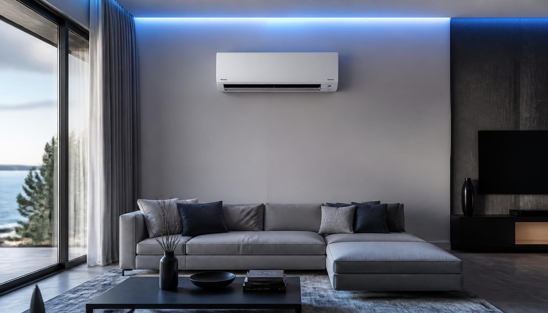 Unité murale de climatisation installée dans un intérieur contemporain
